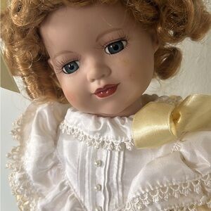Porcelain Girl Doll in Cream & White with Blue Sash